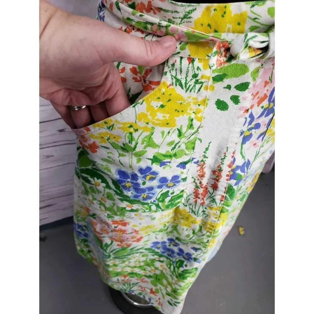 Vintage plus‎ size floral flower blue green handmade apron